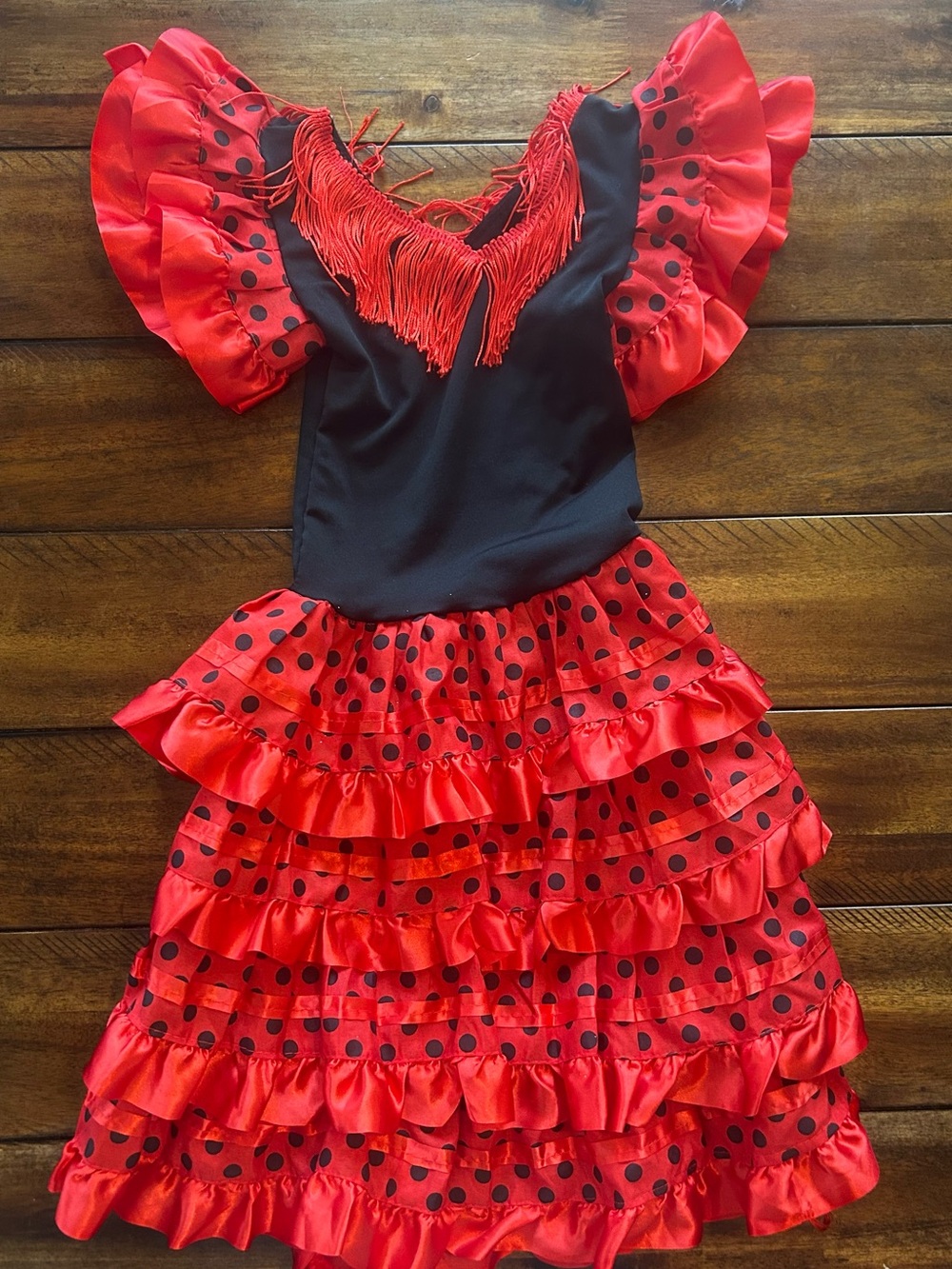 Girls Red and Black Flamenco-Style Ruffle Dress